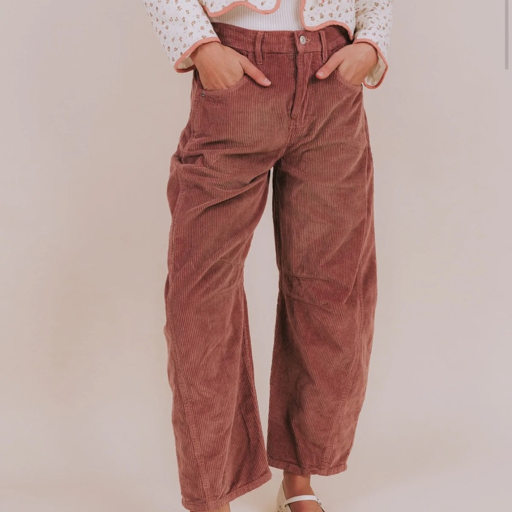 Free People We The Free Good Luck Cord Barrel Jeans 30 Withered Rose